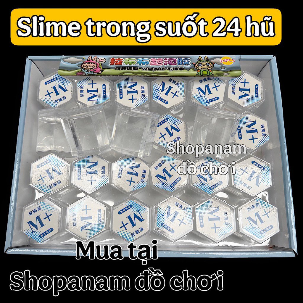 Khay 24 hũ slime trong suốt , slime trắng