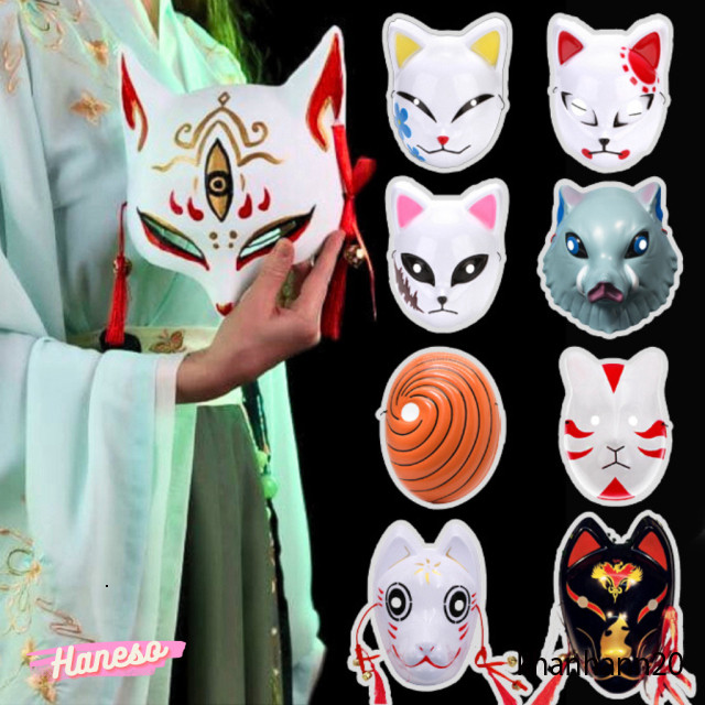 Áo Mặt Cáo Kitsune Mặt Hên Kimetsu Yaiba Phụ Kiện Cosplay Halloween Mask