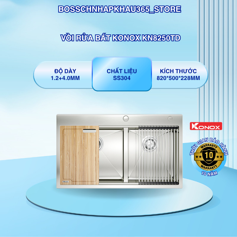 Chậu Rửa Bát Konox KN8250TD – Góc Lượn R15mm – Dễ Vệ Sinh Lòng Chậu – Bossch365