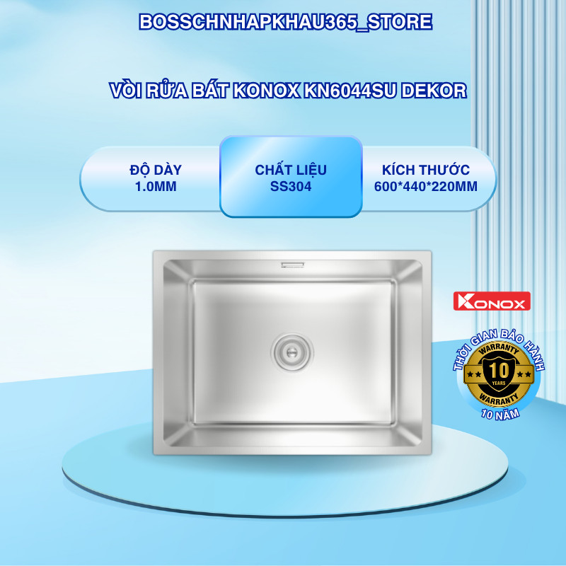 Chậu Rửa Bát Konox KN6044SU Dekor – Góc Lượn R12mm – Dễ Vệ Sinh Lòng Chậu – Bossch365