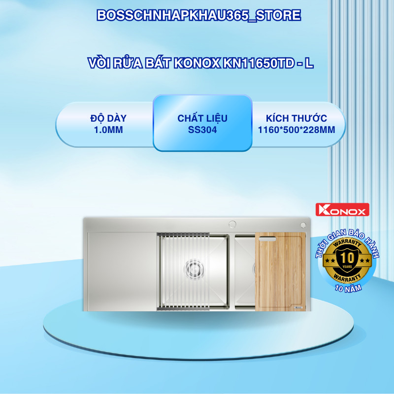 Chậu Rửa Bát Konox KN11650TD – Chế Tạo Bán Thủ Công – Bề Mặt Xước Mờ Tinh Xảo – Inox SS304 Cao Cấp –