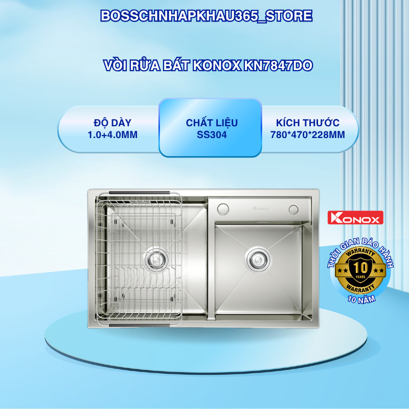 Chậu Rửa Bát Konox KN7847DO – Chống Xước Hiệu Quả – Bề Mặt Xước Mờ Tinh Xảo – Bossch365