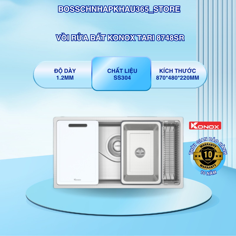 Chậu Rửa Bát Konox TARI 8748SR – Gờ Hạ Bậc Thông Minh – Tích Hợp Phụ Kiện – Bossch365