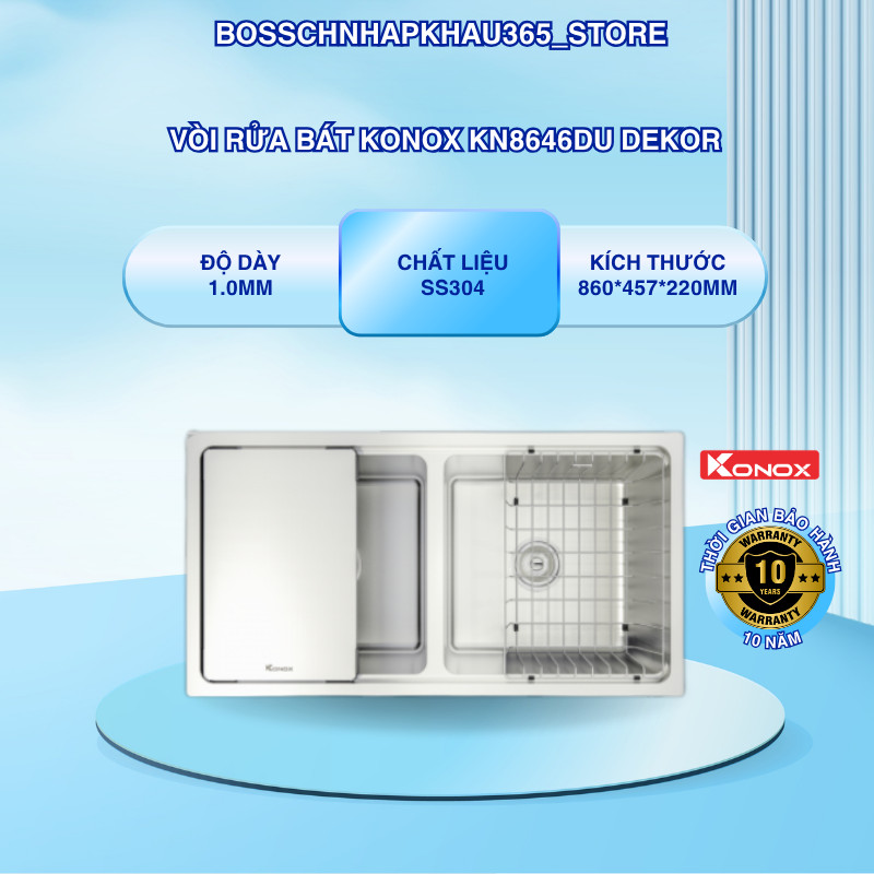 Chậu Rửa Bát Konox KN8646DU Dekor – 2 Hố Cân Tiện Dụng – Góc Lượn R23mm – Dễ Vệ Sinh – Bossch365