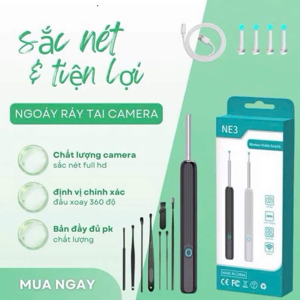 Dụng cụ lấy ráy tai NE3 Pro có gắn camera nội soi đa năng