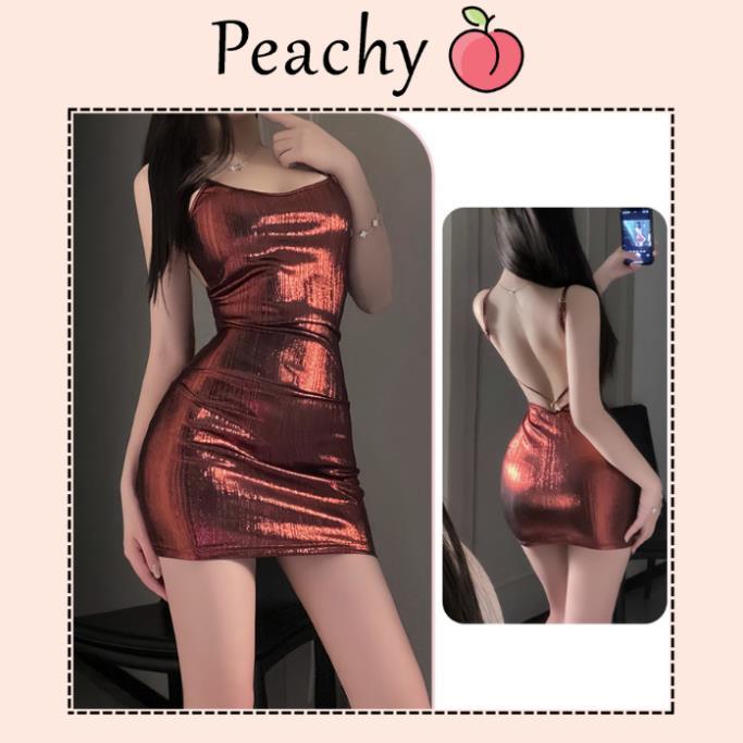 Đầm body suông da bóng ánh nhũ cực xinh quyến rũ váy ngủ bodycon hở lưng đi quẩy bar gợi cảm ngọt ng