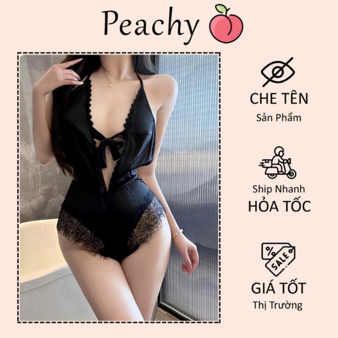 Bodysuit đồ lót sexy liền thân cột dây ngực đen gợi cảm cao cấp jumpsuit lụa phối ren cực xinh quyến rũ PEACHY B502 | BigBuy360 - bigbuy360.vn