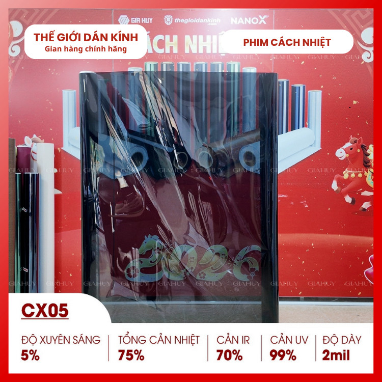 Phim cách nhiệt Hàn Quốc màu đen đậm CX05, màu đen nhạt chống nắng, chống chói,chống UV cách nhiệt