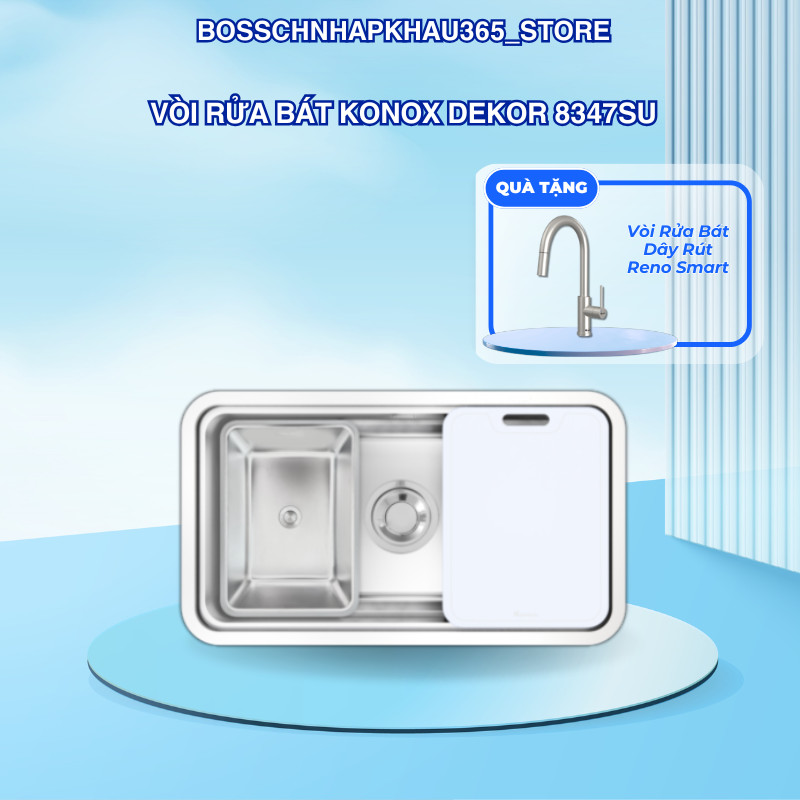 Chậu Rửa Bát Konox Dekor 8347SU – Gờ Hạ Bậc Thông Minh – Tích Hợp Phụ Kiện – Bossch365