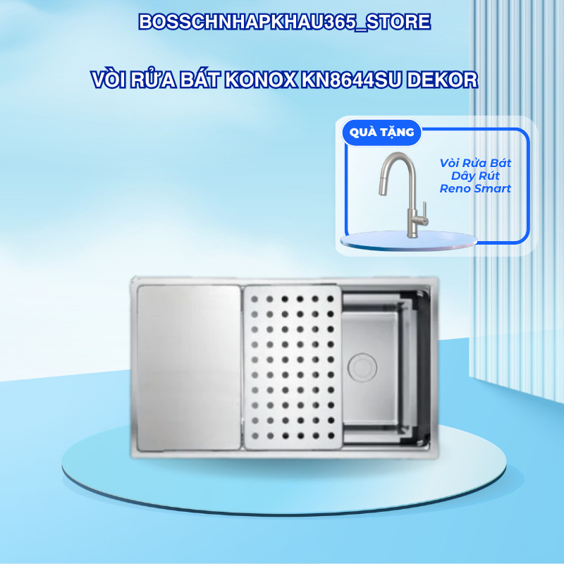 Chậu Bếp Konox KN8644SU Dekor – Bề Mặt Dập Hạt Linen – Hạn Chế Trầy Xước – Bossch365