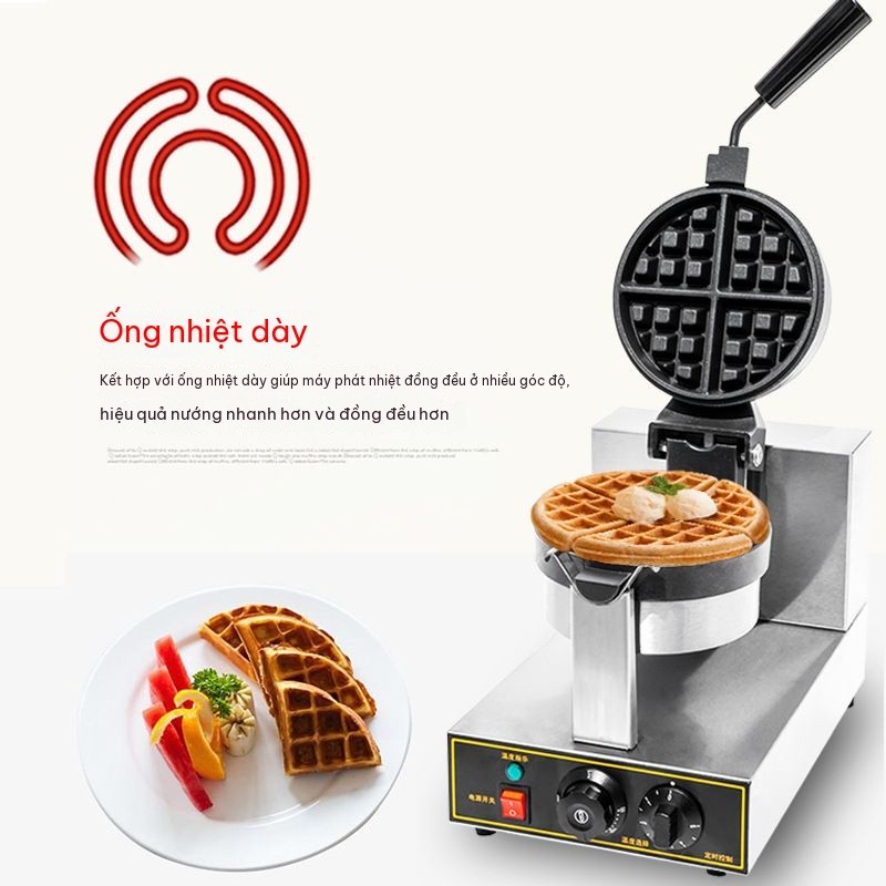 Máy làm bánh waffle, lò nướng bánh waffle thương mại, máy làm bánh waffle điện xoay một đầu, máy làm