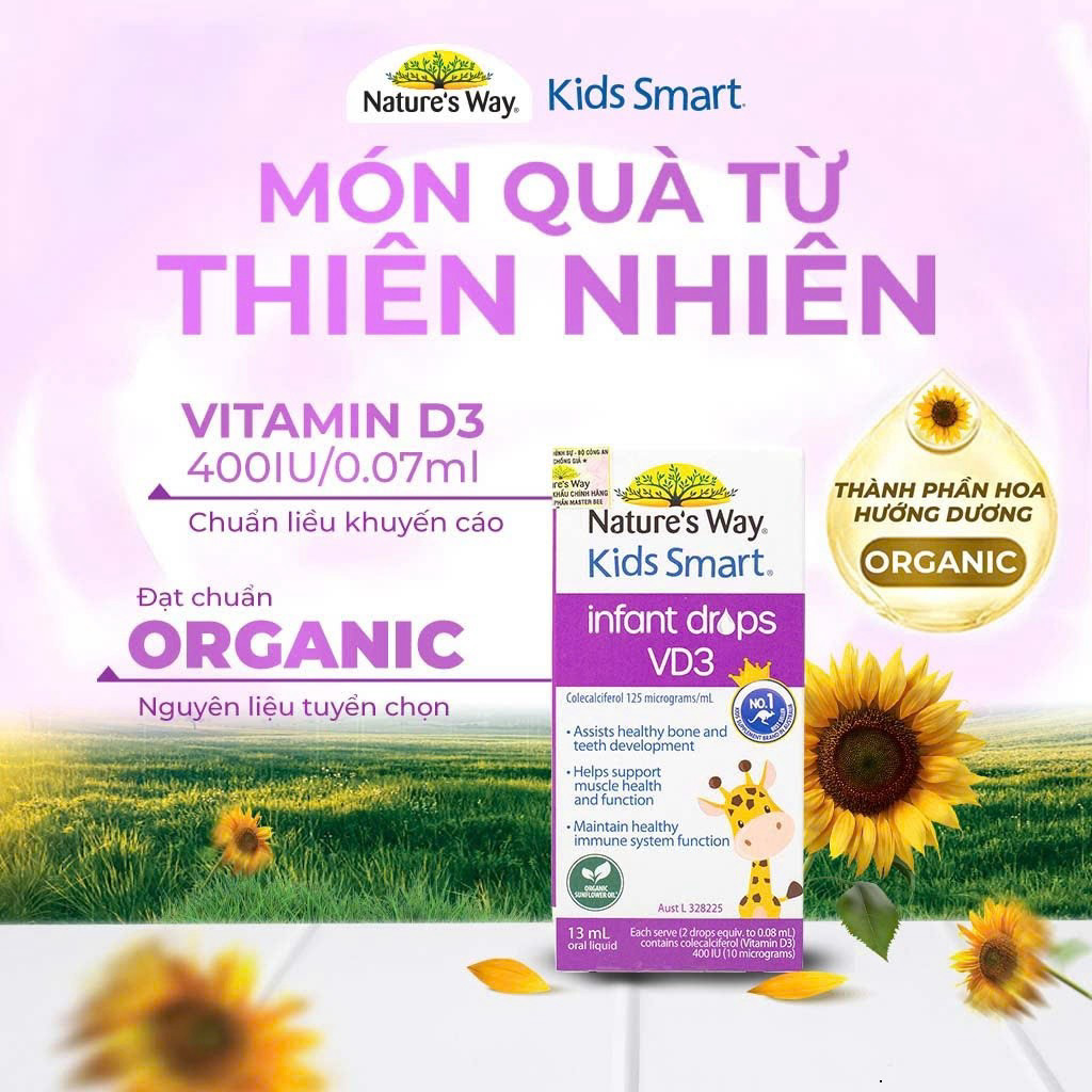 Vitamin D3 ORGANIC Nature’s Way, D3 Thuần Cho Trẻ Sơ Sinh Kids Smart Infant Drops VD3 - Hộp 13ml