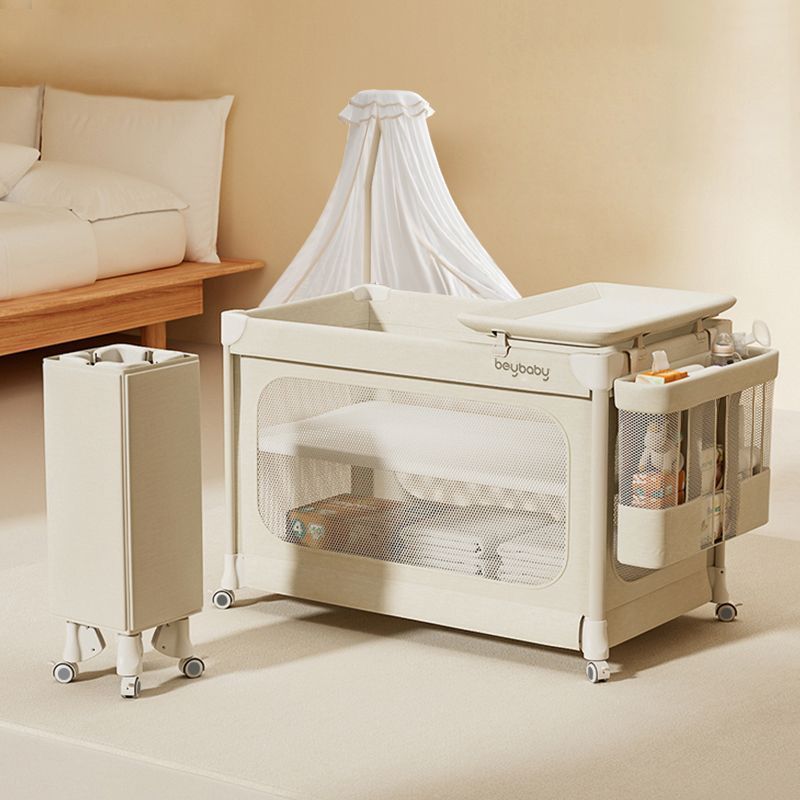 The baby crib can be attached to a large bed, it is a portable, movable, foldable, multifunctional b