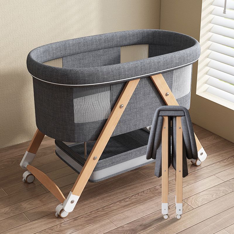 Solid wood spliced baby crib, one-touch folding, movable newborn cradle bed bb Children's bed