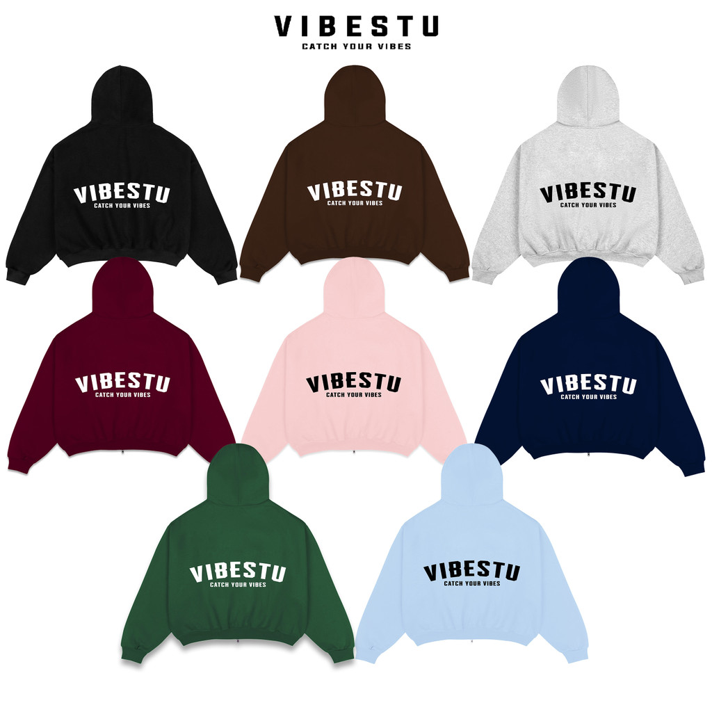 Áo Hoodie Zip 2 Chiều Có Túi Trong - Áo Khoác Hoodie Nỉ 2 Da Form Boxy VIBESTU Logo