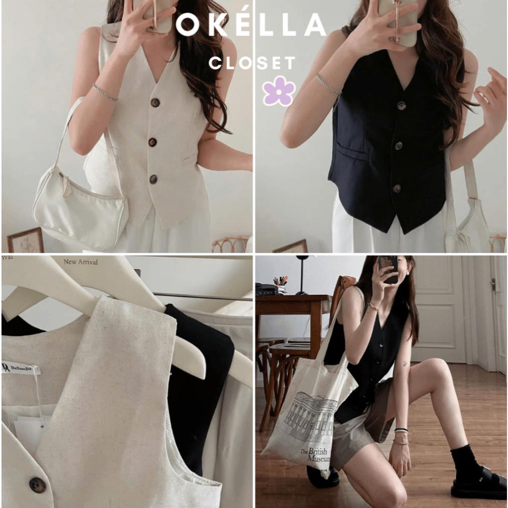 New Áo gile nữ 2 lớp chất linen, áo gile nữ basic Okélla