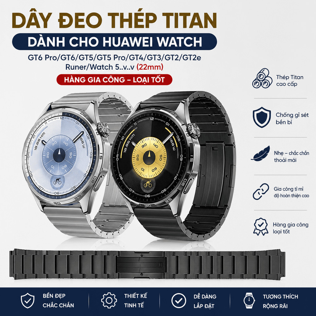 Dây đeo bằng thép hợp kim Titan, dành cho Huawei Watch GT6/GT5/GT5 Pro/GT4/GT3/GT3 Pro/GT2/GT2 Pro