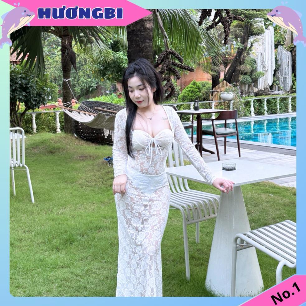 bikini 3món REN DÁNG DÀI áo ống phối ren sẵn mút + quần bikini New