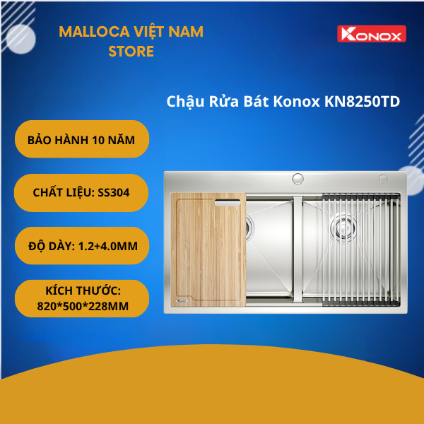Chậu Rửa Bát Konox KN8250TD – Thiết Kế Hạ Bậc – Tích Hợp Phụ Kiện – Tối Ưu Trải Nghiệm Sử Dụng