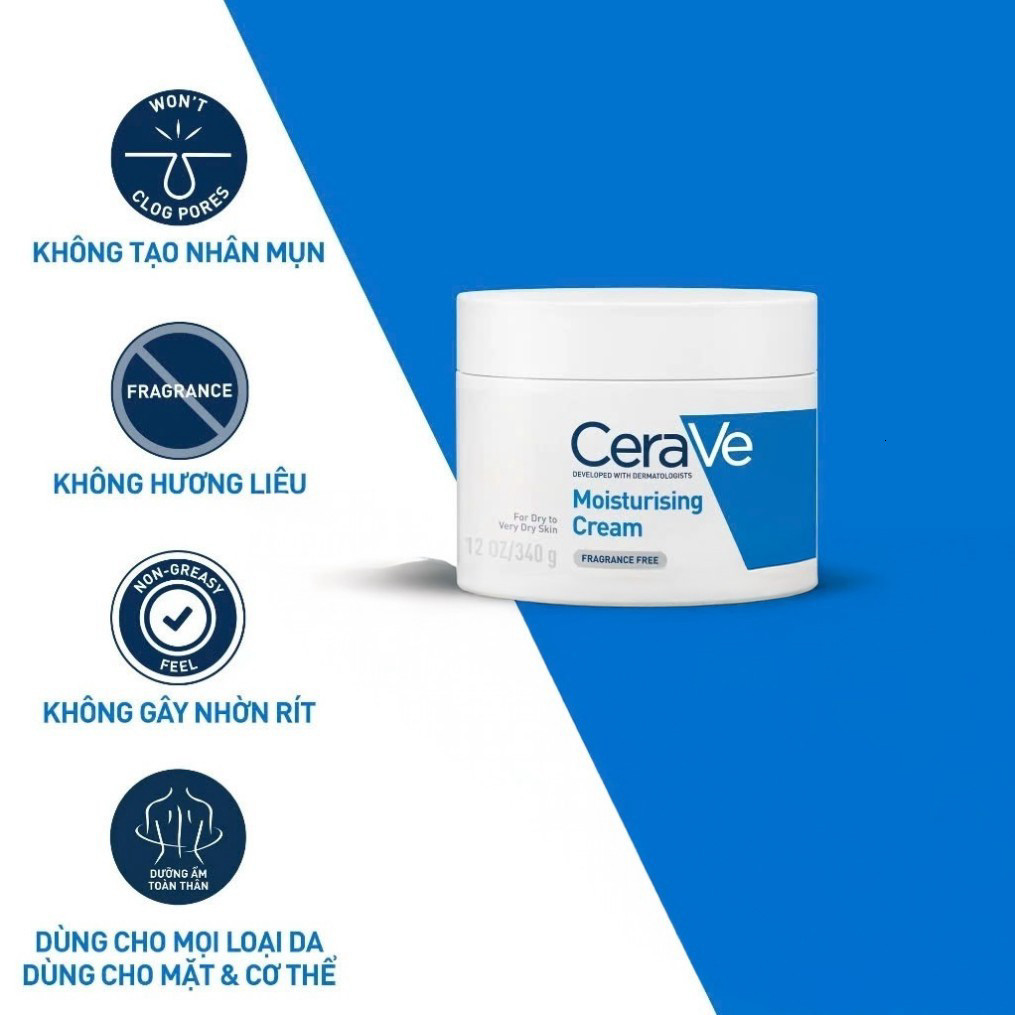 Kem Dưỡng Ẩm Cerave 340g – Cấp Ẩm Sâu Cho Da Khô, Da Nhạy Cảm