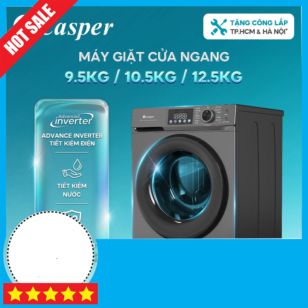 Sale  Máy giặt cửa ngang Casper Inverter 8KG/ 9.5KG/ 10.5KG/ 12.5KG - WF-D95VGR1/ WF-D105VGR1 .