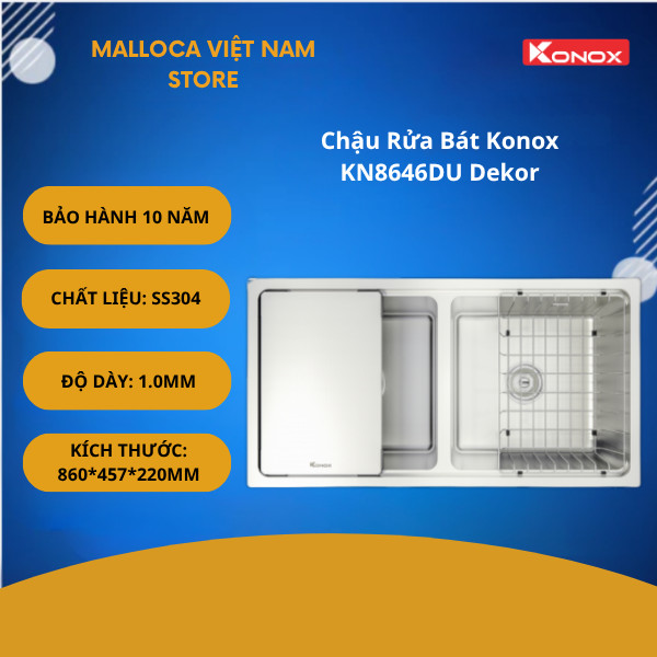 Chậu Rửa Bát Konox KN8646DU Dekor – Thiết Kế Hiện Đại Với Gờ Hạ Bậc – Tích Hợp Phụ Kiện Thông Minh