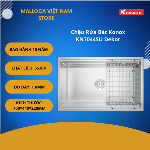 Chậu Rửa Bát Konox KN7044SU Dekor – Thiết Kế Kiểu Chậu 1 Hố Hạ Bậc – Tích Hợp Phụ Kiện Thông Minh