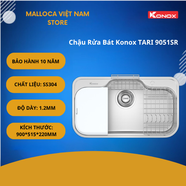 Chậu Rửa Bát Konox TARI 9051SR – Thiết Kế Hiện Đại Với Gờ Hạ Bậc – Tích Hợp Phụ Kiện Thông Minh