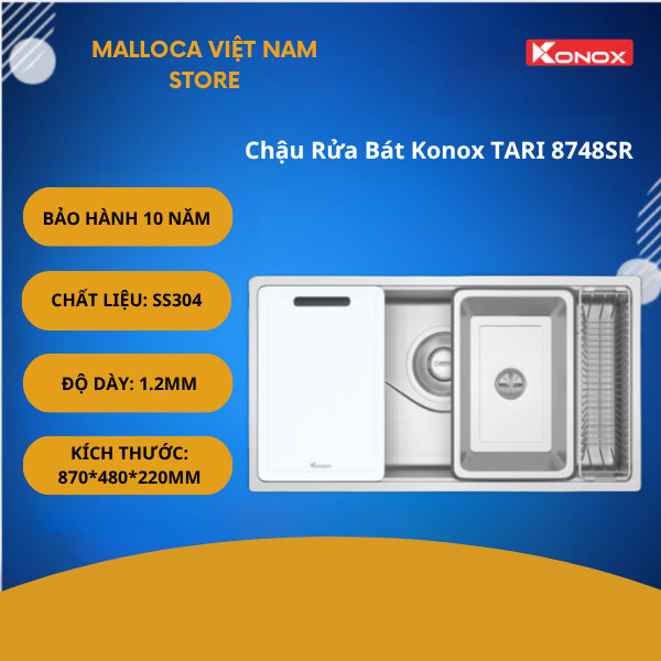 Chậu Rửa Bát Konox TARI 8748SR – Bát Rác Kích Thước Lớn 185mm – 3 Lớp Lọc Chống Tắc