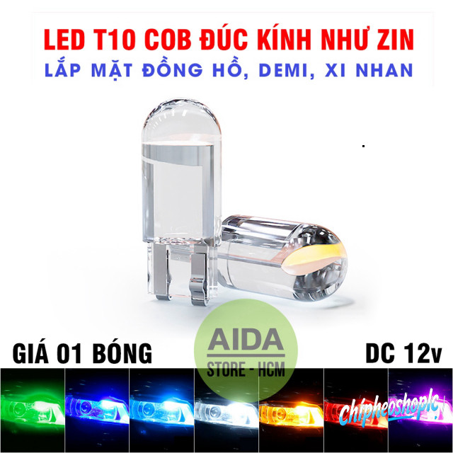 01 bóng LED T10 sáng tốt ĐÚC KÍNH như zin lắp mặt đồng hồ, demi, xi nhan xe máy, ô tô DC 12v