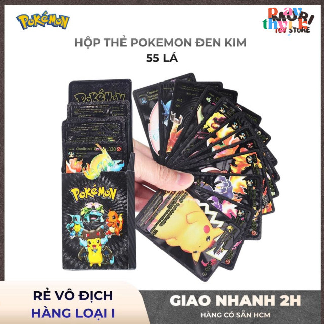 [Hỏa tốc 2H] Bộ 55 Thẻ Bài Pokemon Kim Loại Màu ĐEN ÁNH KIM