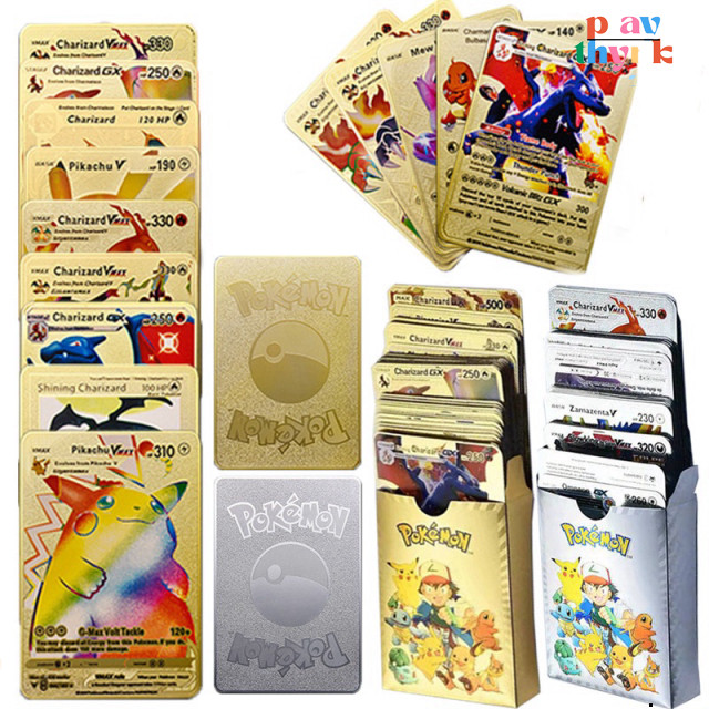 Set 55 - 27 - 10 thẻ bài Pokemon phiên bản tiếng Anh màu Vàng, Bạc, Đen siêu đẹp