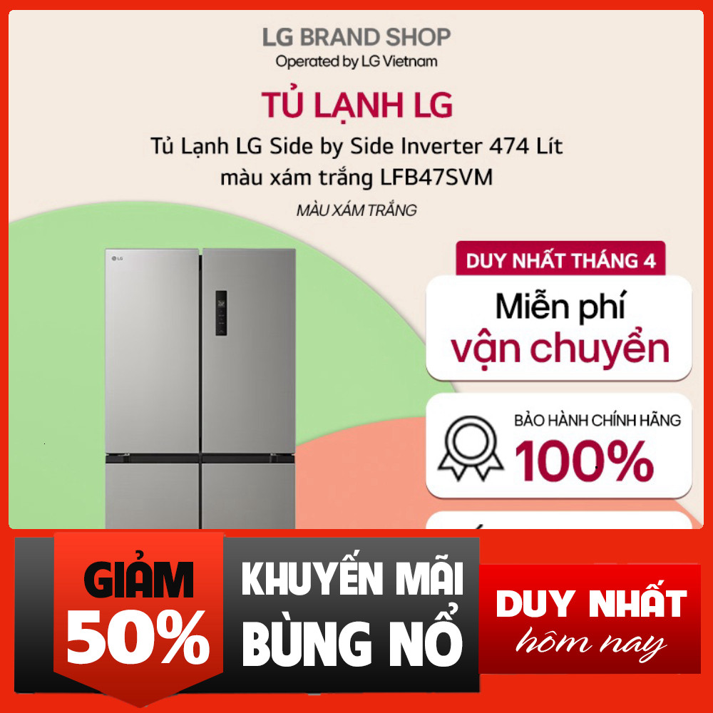 [Chỉ giao miền Nam/Bắc] Tủ Lạnh LG  Inverter 474 Lít màu xám trắng LFB47SVM