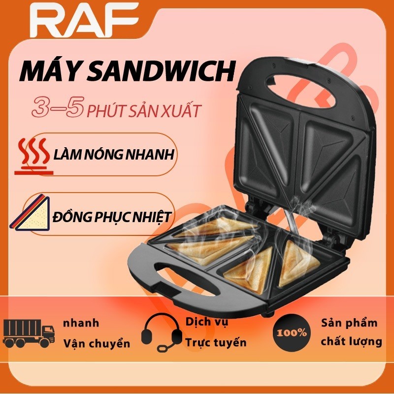 Máy Làm 4 Bánh Hotdog Tam Giác RAF R.284S waffle Sandwich 220V Electric Sandwich Toaster Maker Machi