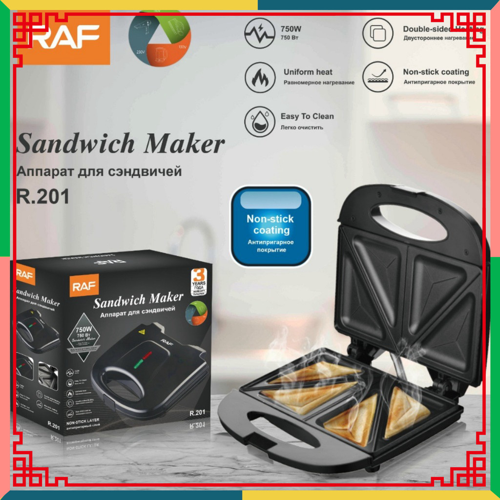Máy Làm 4 Bánh Hotdog Tam Giác RAF R.284S waffle Sandwich 220V Electric Sandwich Toaster Maker Machi