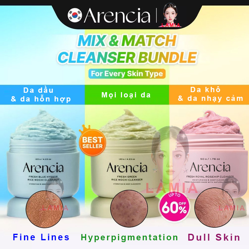 Sữa rửa mặt Arencia Mochi gạo xanh 120g | Arencia Mochi gạo Hyssop Royal Blue  | Arencia Mochi gạo R