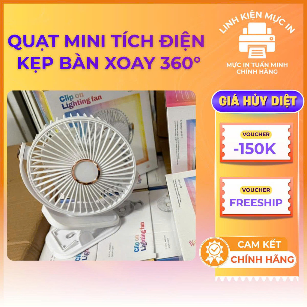 Quạt Mini Sạc Tích Điện GF07 Kẹp Bàn – 4 Mức Gió, Không Ồn, Xoay 360° Tiện Lợi