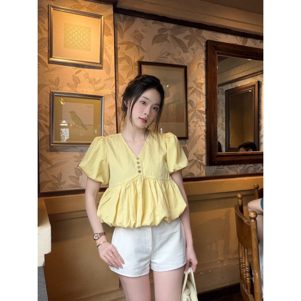 Áo kiểu hottrend nữ cổ V áo bí trẻ trung 12 THÁNG SÁU MA3003