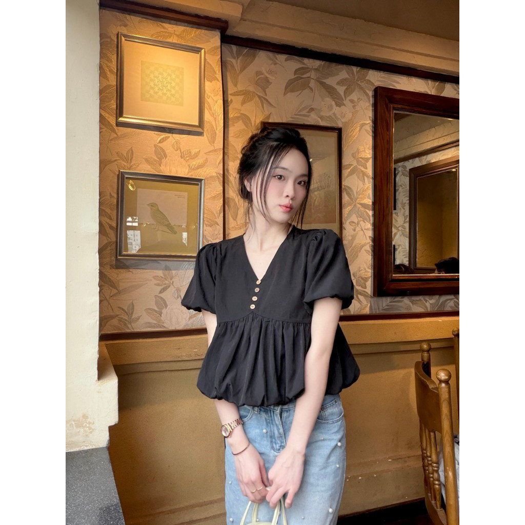 Áo kiểu hottrend nữ cổ V áo bí trẻ trung 12 THÁNG SÁU MA3003 | BigBuy360 - bigbuy360.vn