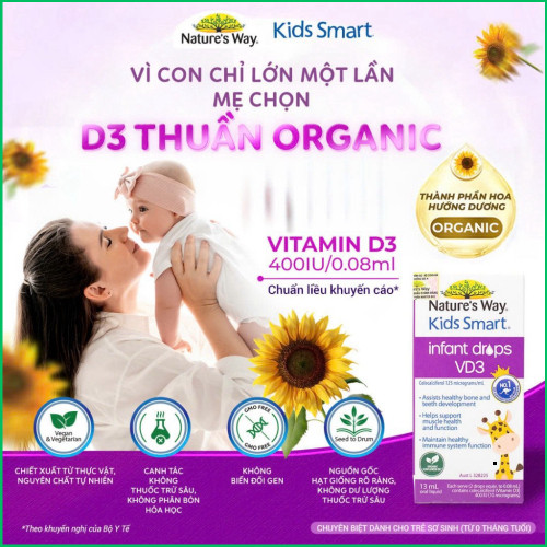 Vitamin D3 ORGANIC Nature’s Way, D3 Thuần Cho Trẻ Sơ Sinh Kids Smart Infant Drops VD3 - Hộp 13ml