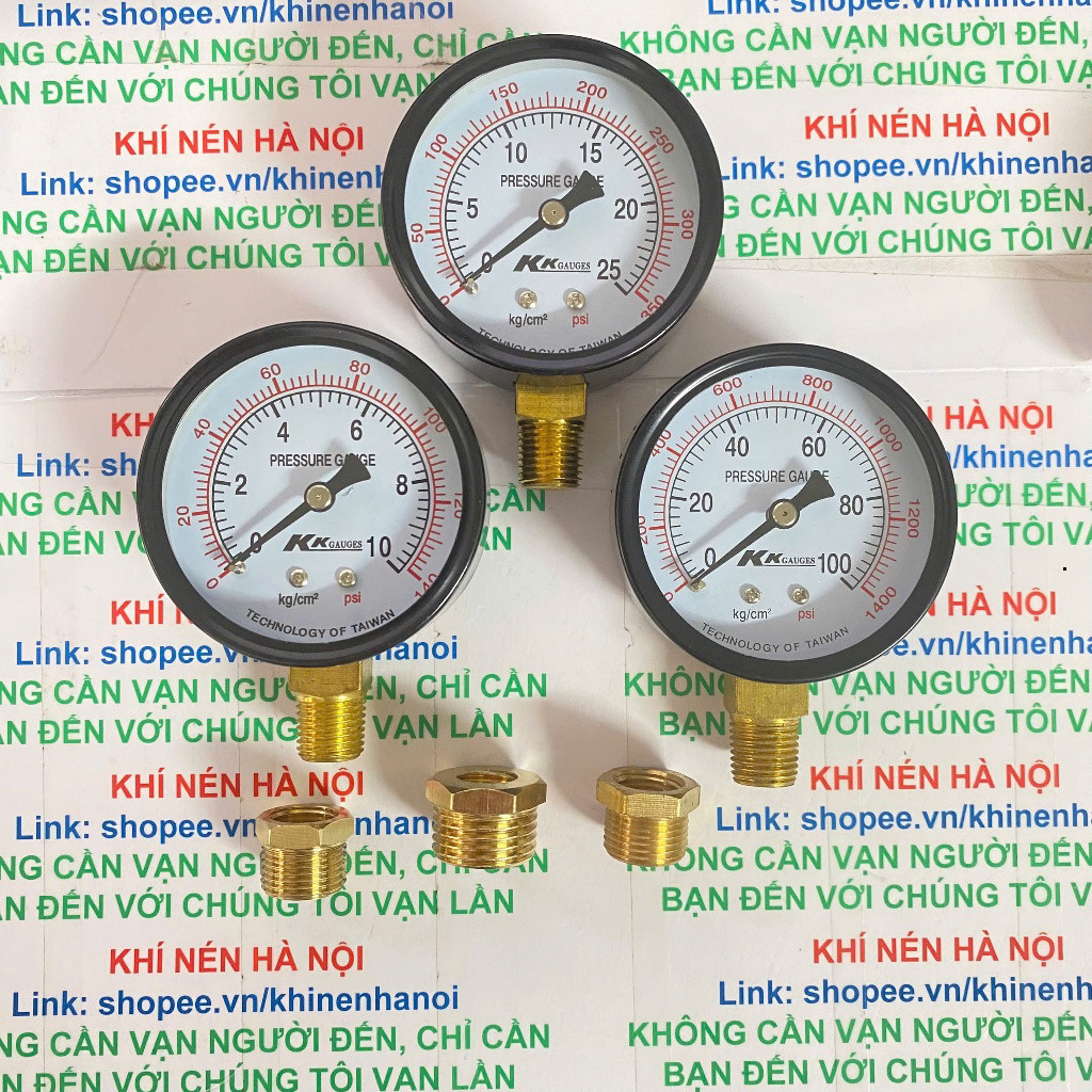 Đồng hồ áp suất hơi Ligi, KKGauges chân đứng ren 13mm, đường kính mặt 63mm đầy đủ dải đo 1 kg, 5kg, 