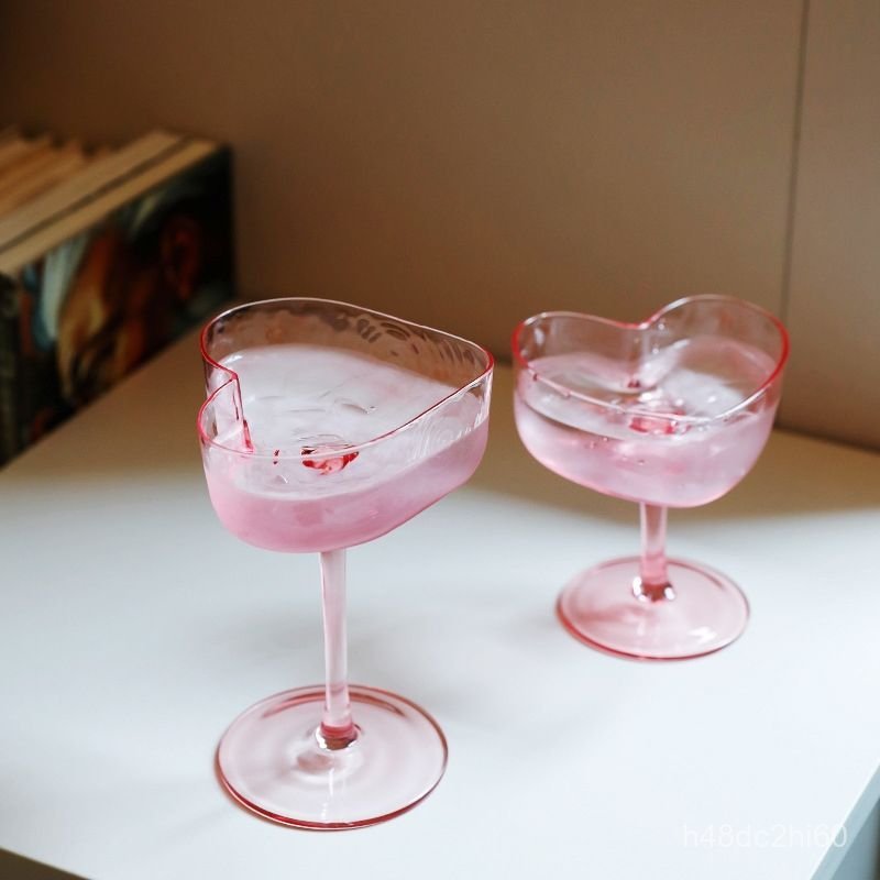 Ly rượu hình trái tim màu hồng sáng tạo, ly rượu vang hình trái tim, ly cocktail, ly kem, ly đôi, ly