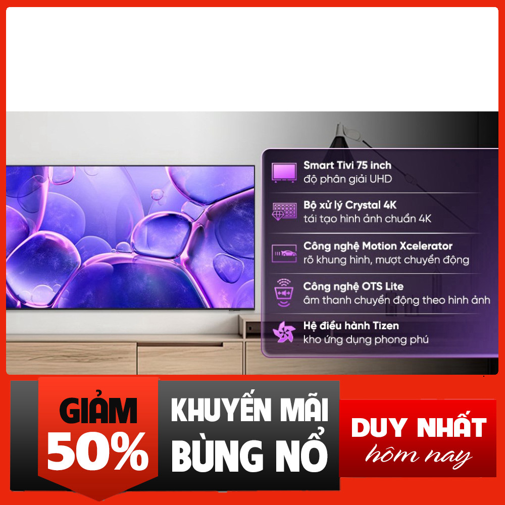 Đặt hàng nhắn shop Tivi Crystal UHD Samsung 4K Cỡ Khủng 75inch 75U8500F Mới 2025 Miễn phí lắp đặt