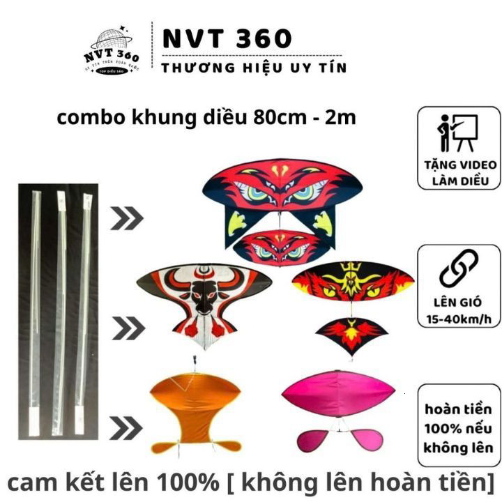 Combo Cáp Quang[ không kèm vải hoặc áo ]   Tự Làm Diều Sáo – Đại Trà, Song Vân, Chính Mỹ, Mẹ Bồng Con, Đuôi Cá | 2m | 1m
