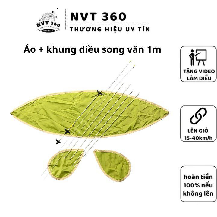 Combo đã lên khung cái + áo để làm diều song vân , đuôi cá , đại trà cho diều sáo 1m