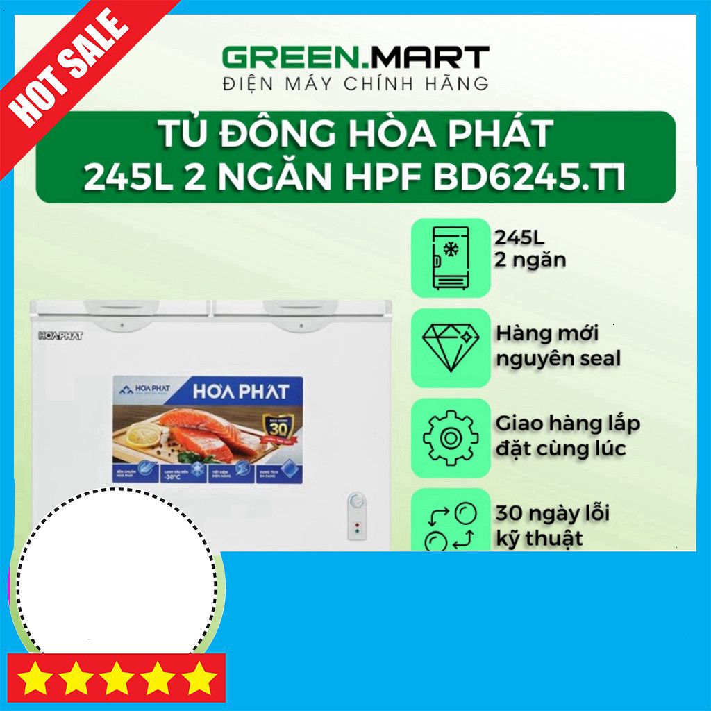 Khuyến mãi Tủ đông Hòa Phát BD6245 dung tích 245L, 2 ngăn làm lạnh nhanh Miễn phí lắp đặt