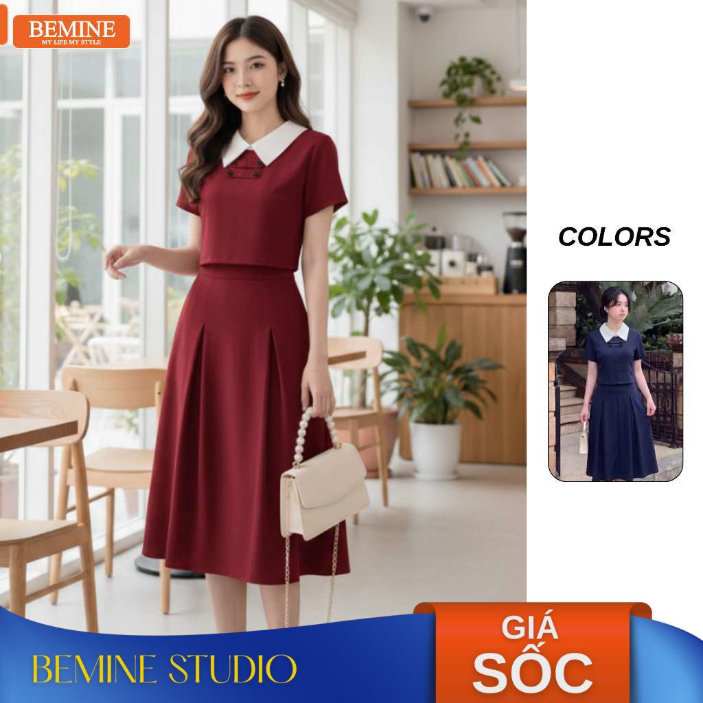 Set thiết kế BEMINE áo cổ đức kiểu croptop chân váy dài-ST451