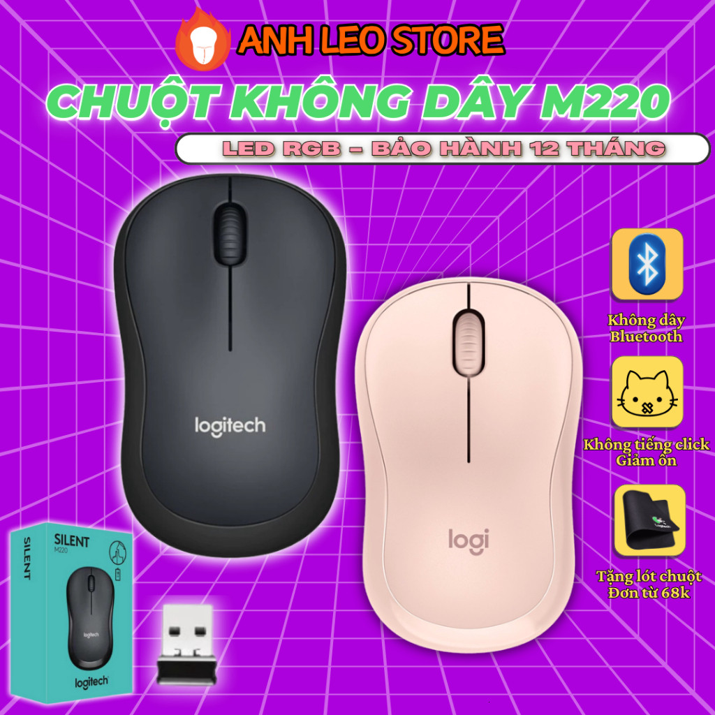 Chuột Không Dây Logitech M220 Silent Bluetooth, Văn Phòng Giảm Tiếng Ồn, Tặng Pin USB