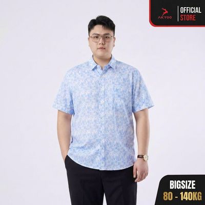 Áo Sơ Mi Tay Ngắn Bigsize Nam 80-140kg AKYOO Cao Cấp, Co Giãn, Không Bai Mờ, Không Gây Khó Chịu Khi Mặc -SM A XANH