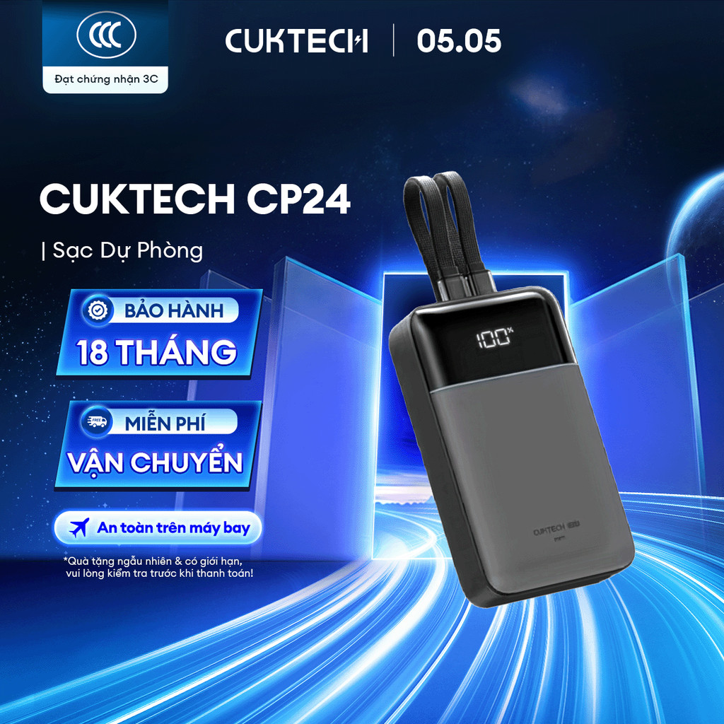 CUKTECH CP24 Sạc Di Động Kèm Cáp | Dung lượng 20.000mAh | Công Suất Max 40W | Bảo Hành 18 Tháng LPB200NL/LPB200N